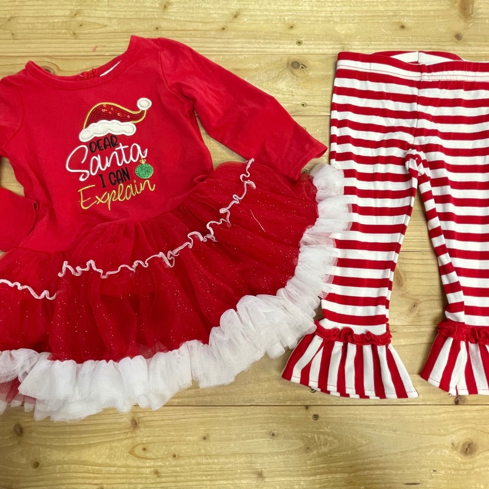 Counting Daisies Toddler‎ Girls Red Dear Santa Tutu Dress Leggings Set 18M